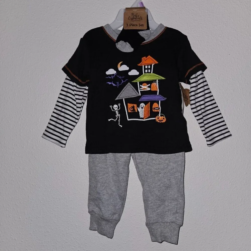 NEW 3pc Halloween Outfit Shirt Pants Socks 9 Month Baby Essentials Haunted House